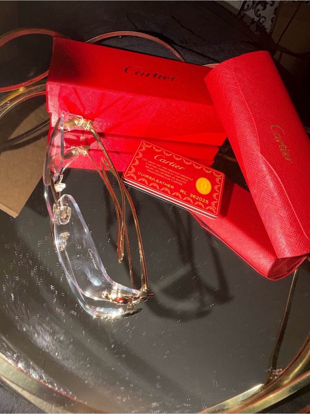Cartier Clear Lens Rimless Glasses with Gold Temples